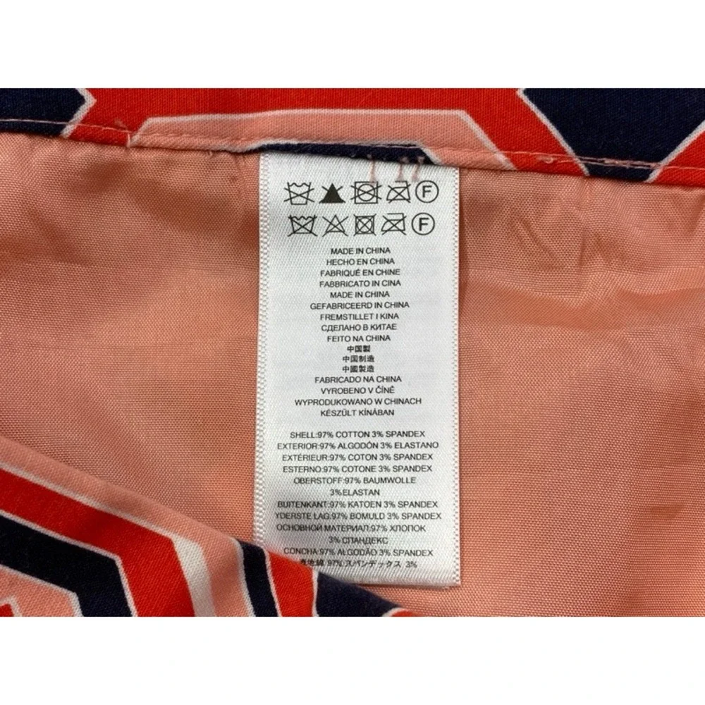 Michael Kors Pencil Skirt Womens 6 Orange Navy Geometric Diamond Belted 20in